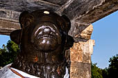 The great Chola temples of Tamil Nadu - The Airavatesvara temple of Darasuram. The nandi (bull) inside a small mandapa in front of the temple entrance, 